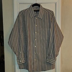 Kenneth COKE NY Men’s Vertical Stripe Dress Shirt in Blue and Gray 💚🩵🩷